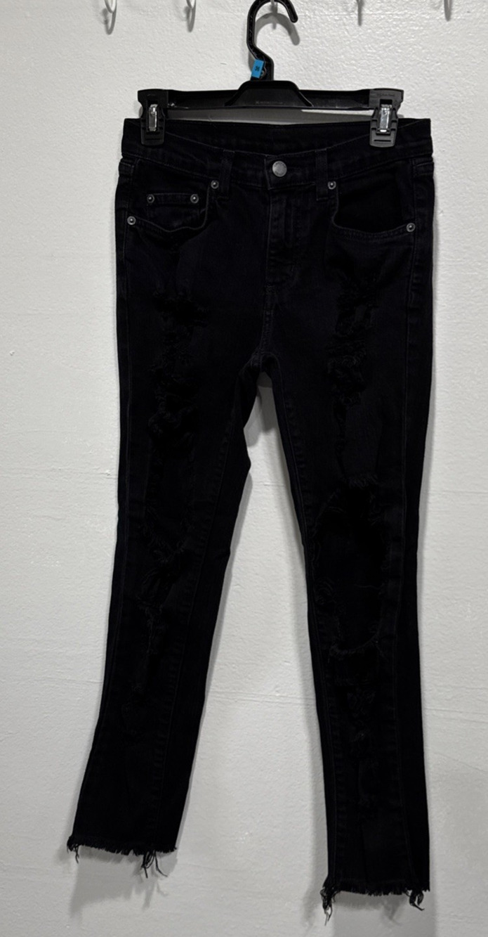 Carmar Distressed Destroyed Ankle Jeans Black Denim Womens Size 26 Stretch